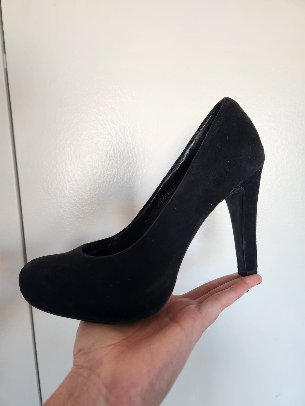 Franco Sarto Black Suede Round-Toe High Heel Pump